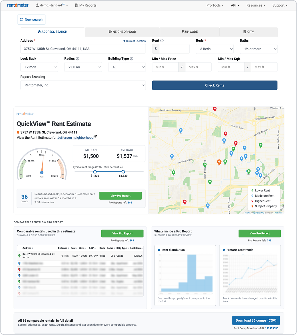 Rentometer Rent Estimate details